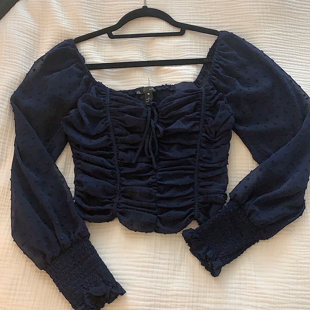AQUA Blouse - Navy, Size Small